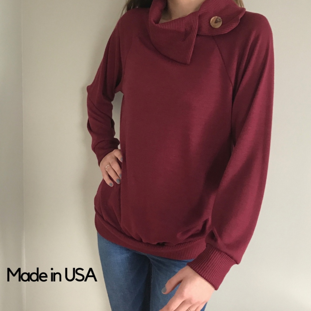 Cowl neck with button detail made in USA - Picture 1 of 7